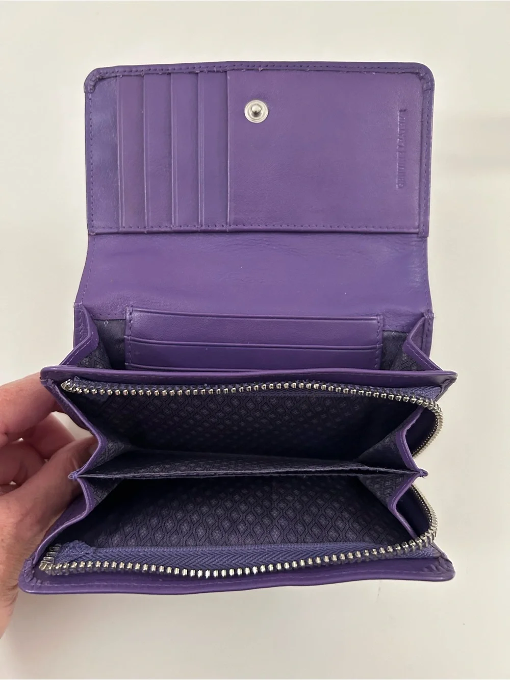 Purple Pleated Genuine Leather Fold Wallet